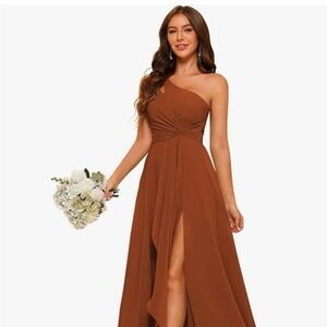 Elegant Burnt Orange Chiffon One-Shoulder Formal Dress -NWT - Size 6